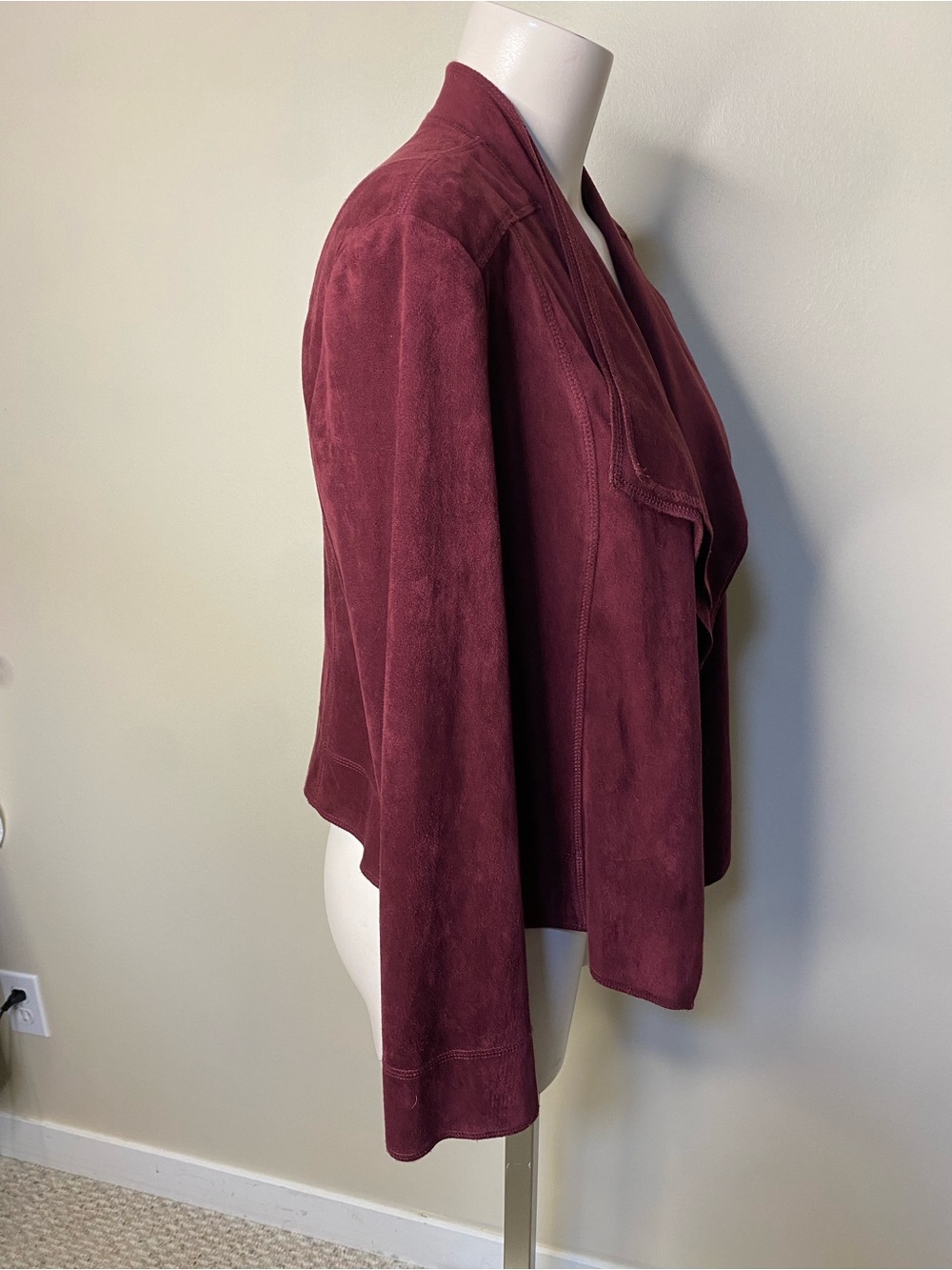 Joseph Ribkoff Burgundy Suede-Feel Draped Jacket - Picture 3 of 6